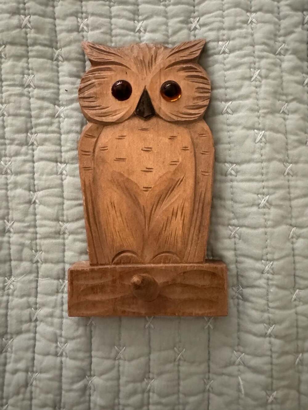 Vintage Carved Wood Owl Wall Mount Hook Hand Made in Germany